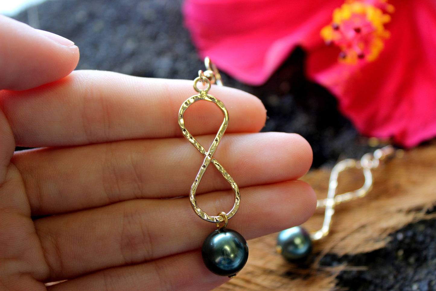 Infinity: Hamilton Gold Earring with new Peacock Shell Pearls