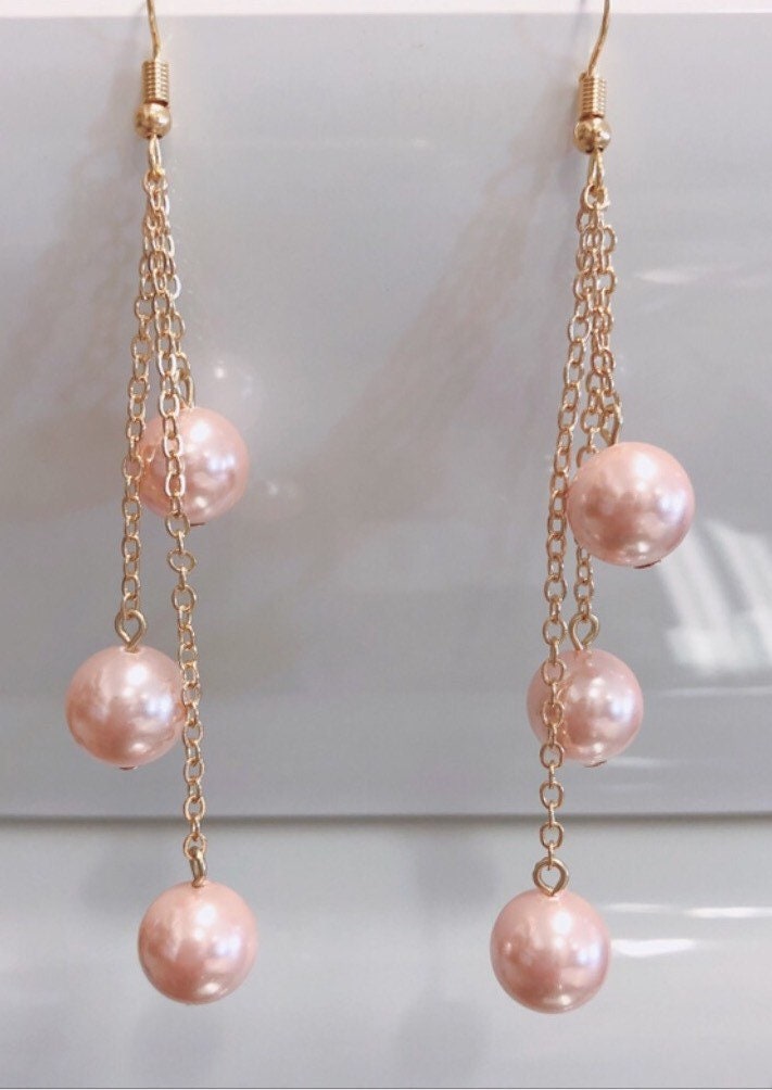 Triple drop: Hamilton Gold Earring with Pink Shell Pearls