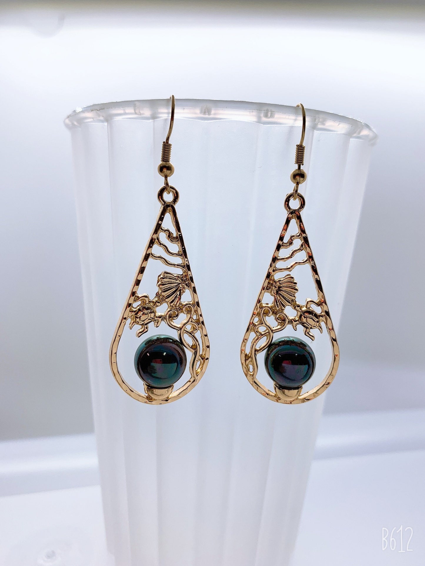 Tribal : Hamilton Gold Earring with new Rainbow Shell Pearls