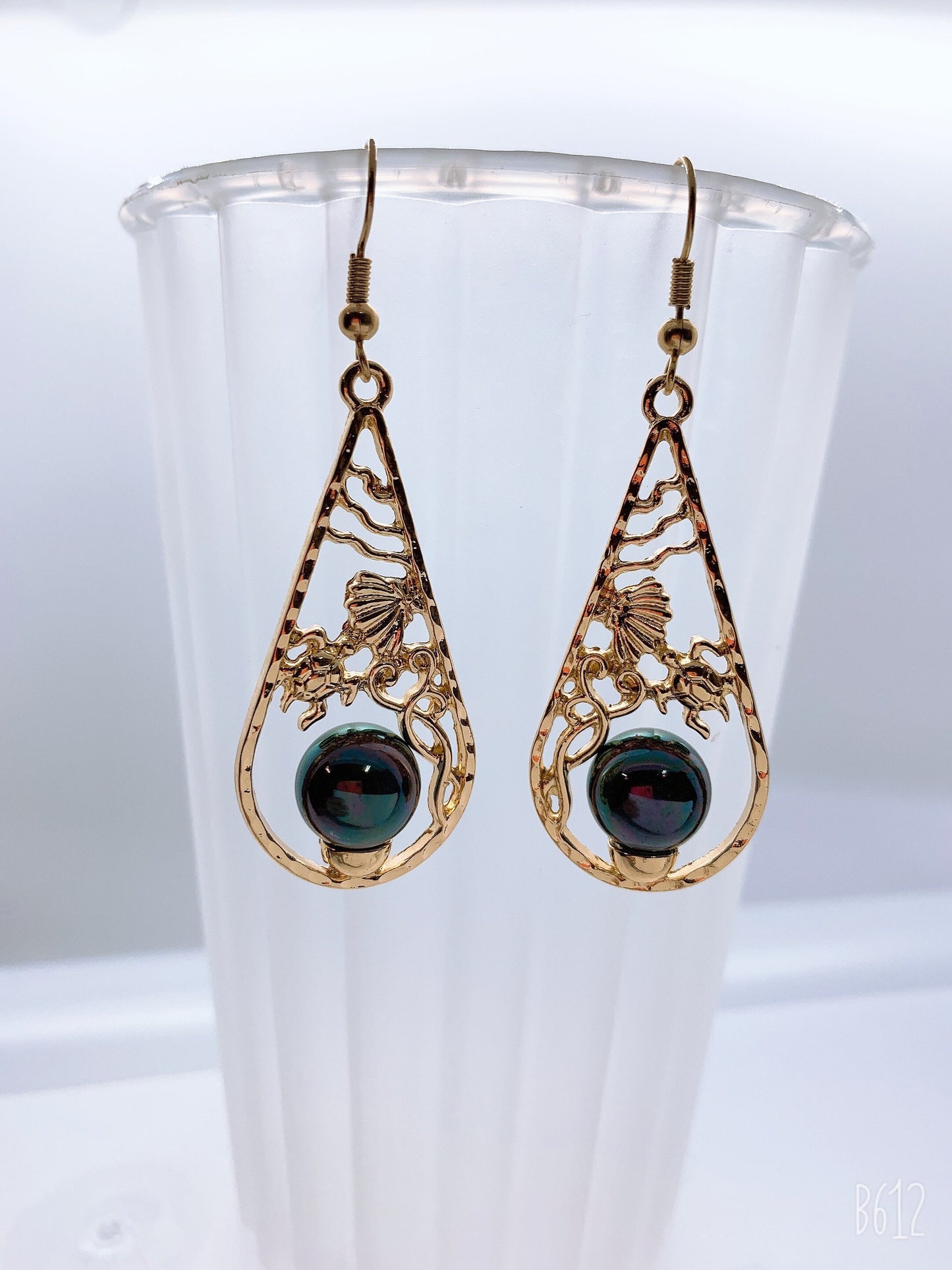 Tribal : Hamilton Gold Earring with new Rainbow Shell Pearls