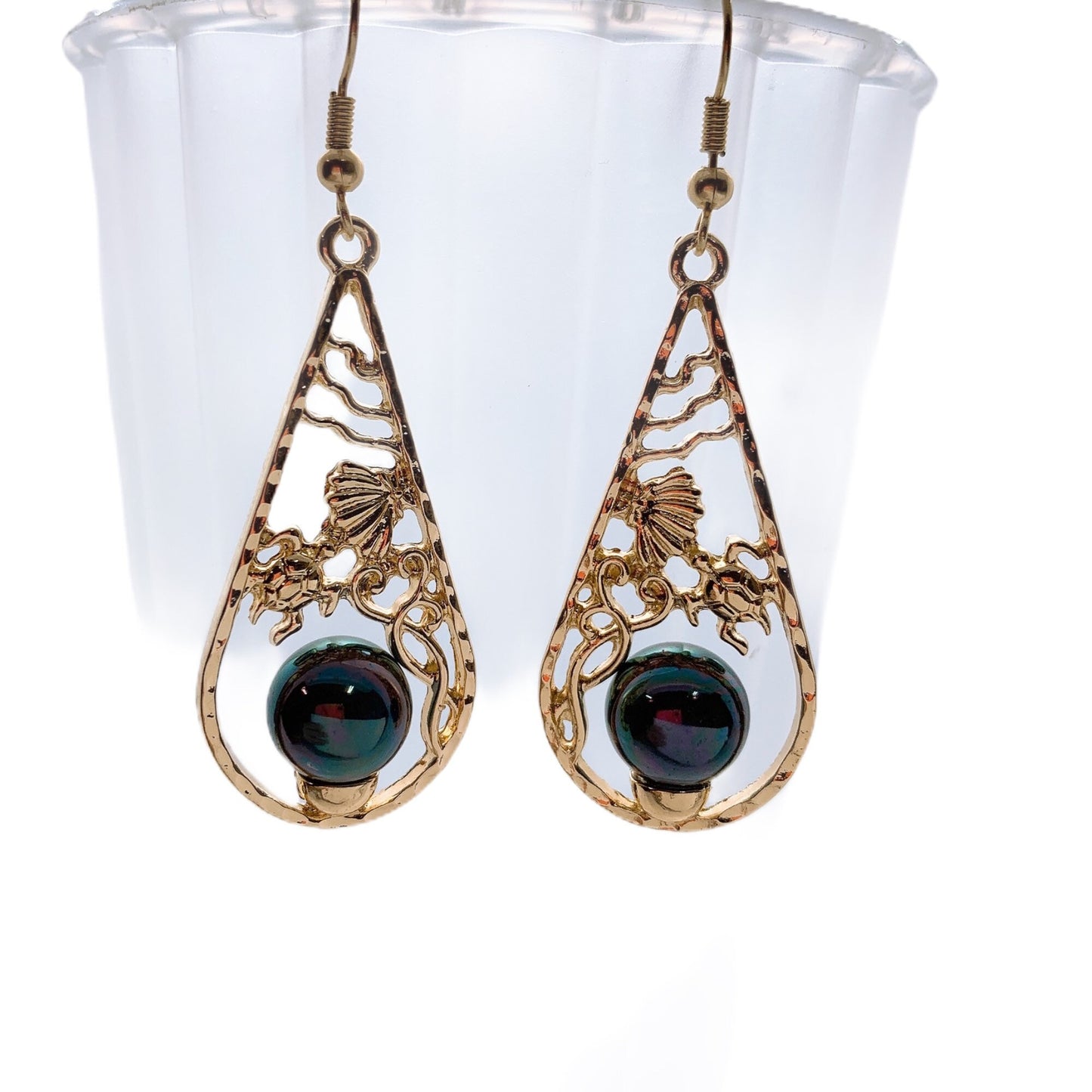 Tribal : Hamilton Gold Earring with new Rainbow Shell Pearls