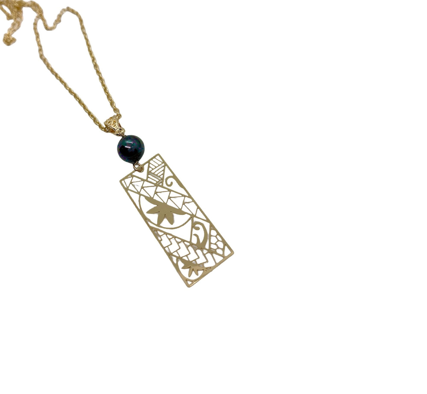Hawaiian Tiare Flowers Tribal Rectangle : Hamilton Gold Earring with Shell Pearls
