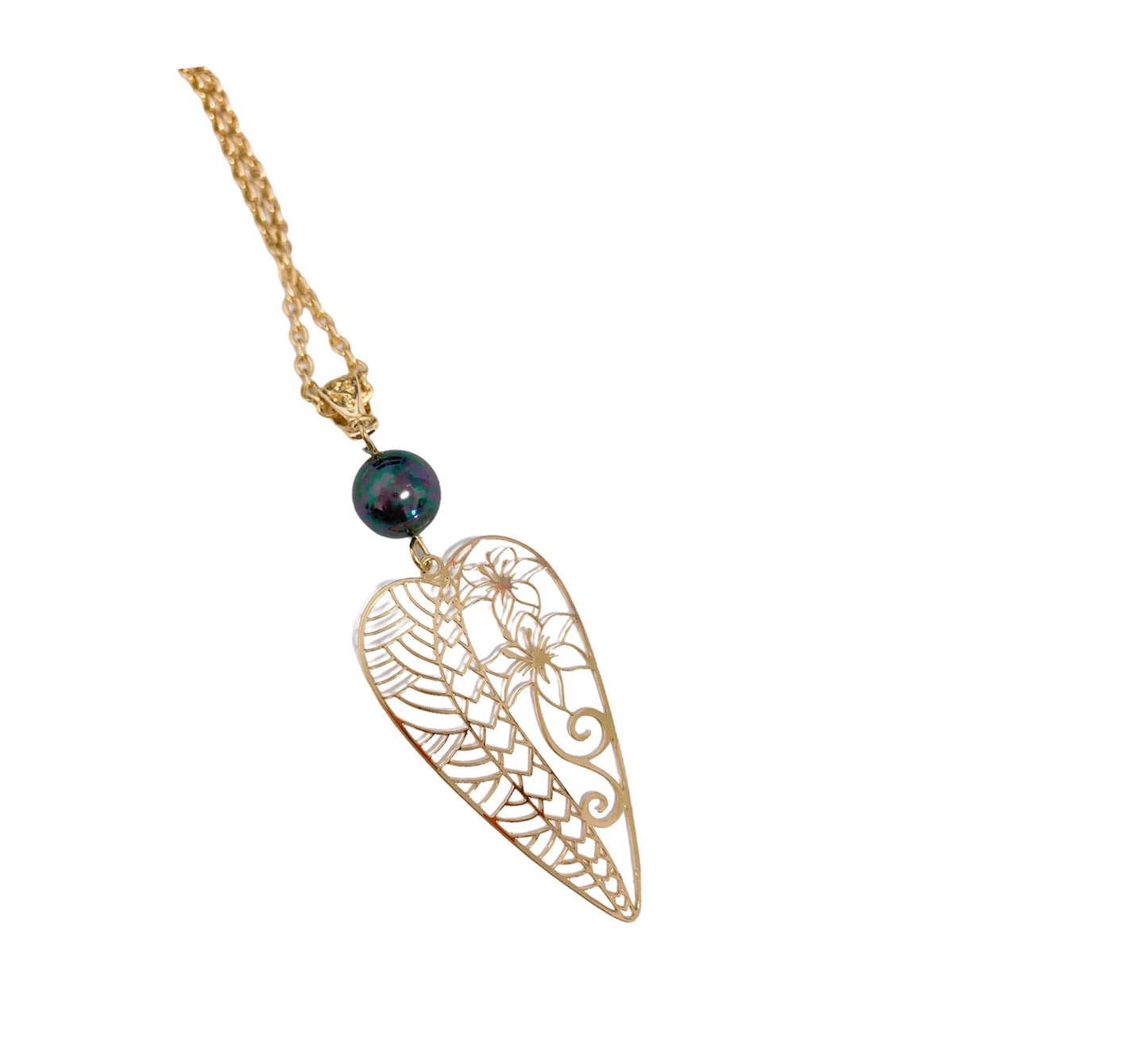 Heart Flower Tribal Design : Hamilton Gold Earring with Shell Pearls