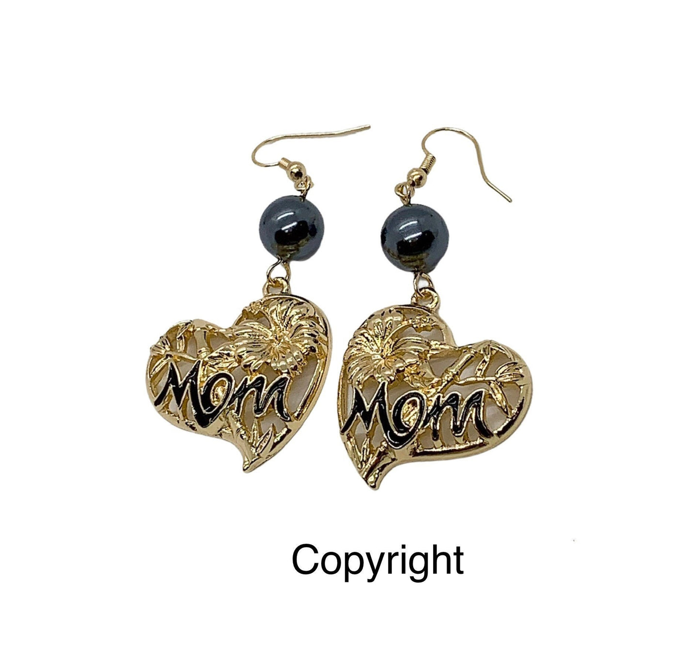 Mom Heart with Hibiscus Flowers Bamboo : Hamilton Gold Earring with Shell Pearls
