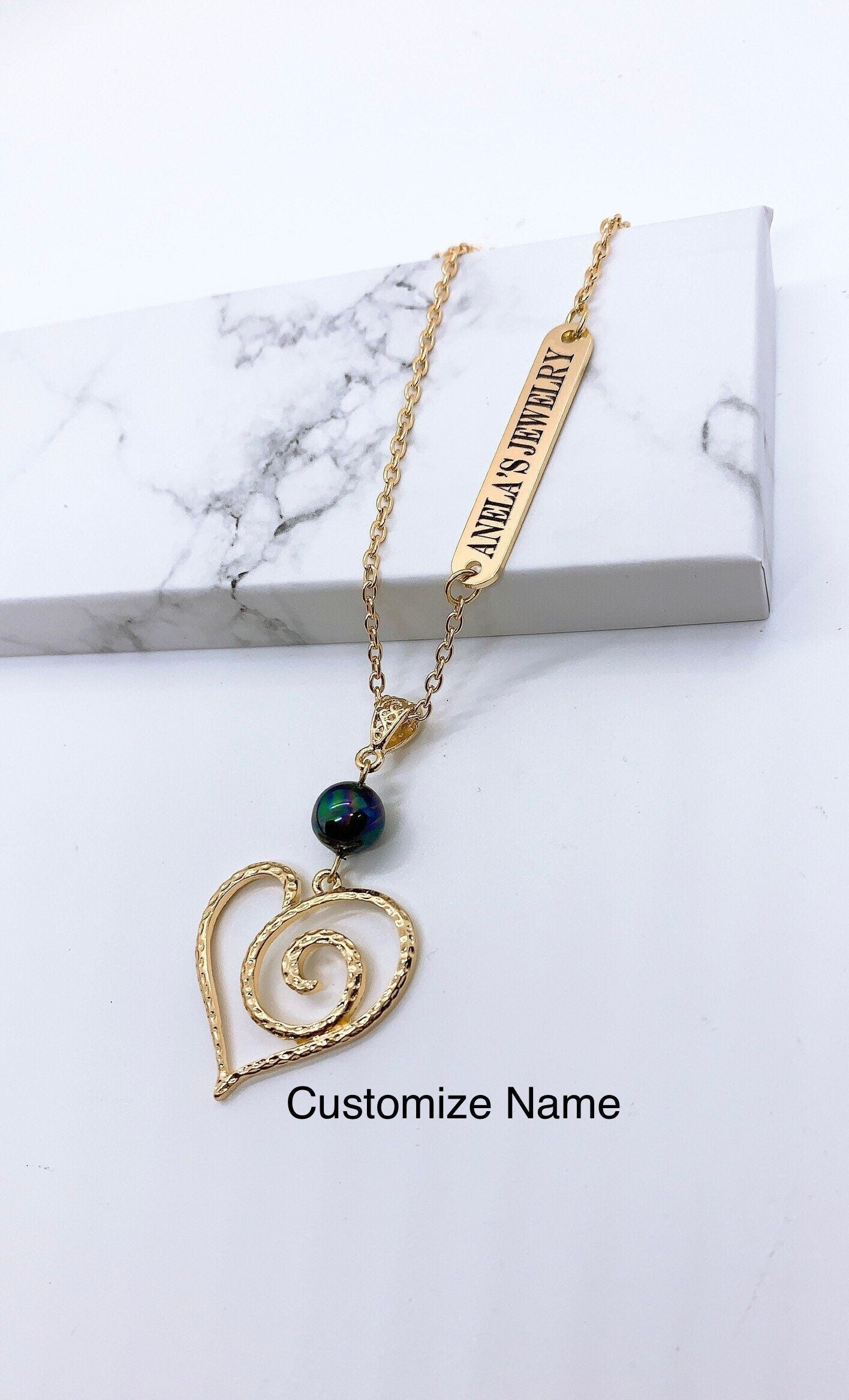 Heart Customize Name Plate Necklace Personalized : Hamilton Gold