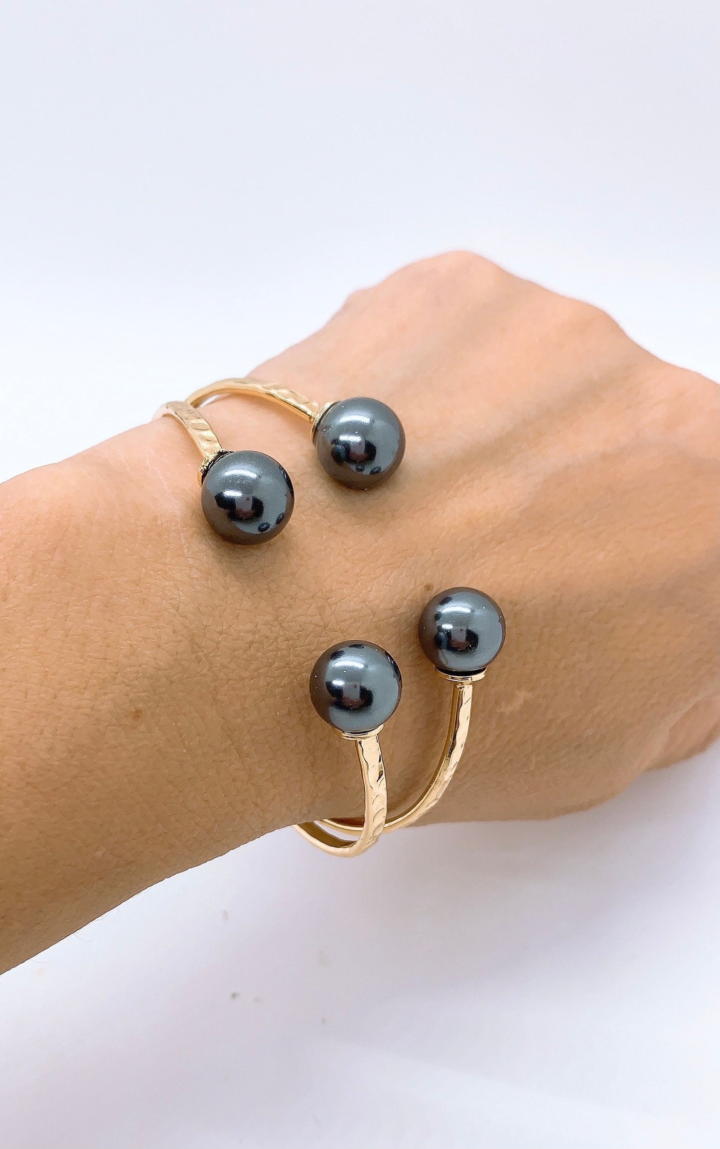 Shell Pearl Wire Bracelet and Ring Hamilton Gold Jewelry Set