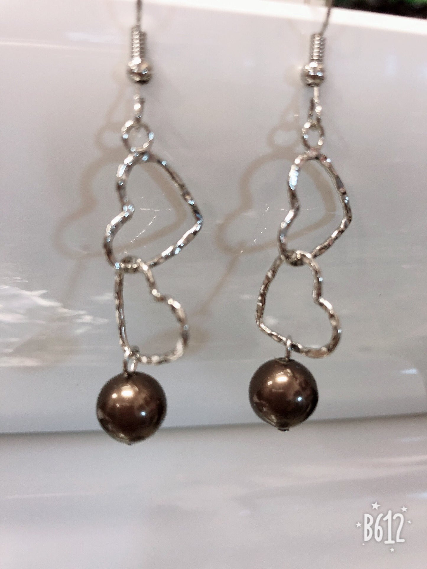 Double Heart: Hamilton Silver Earring with  Shell Pearls