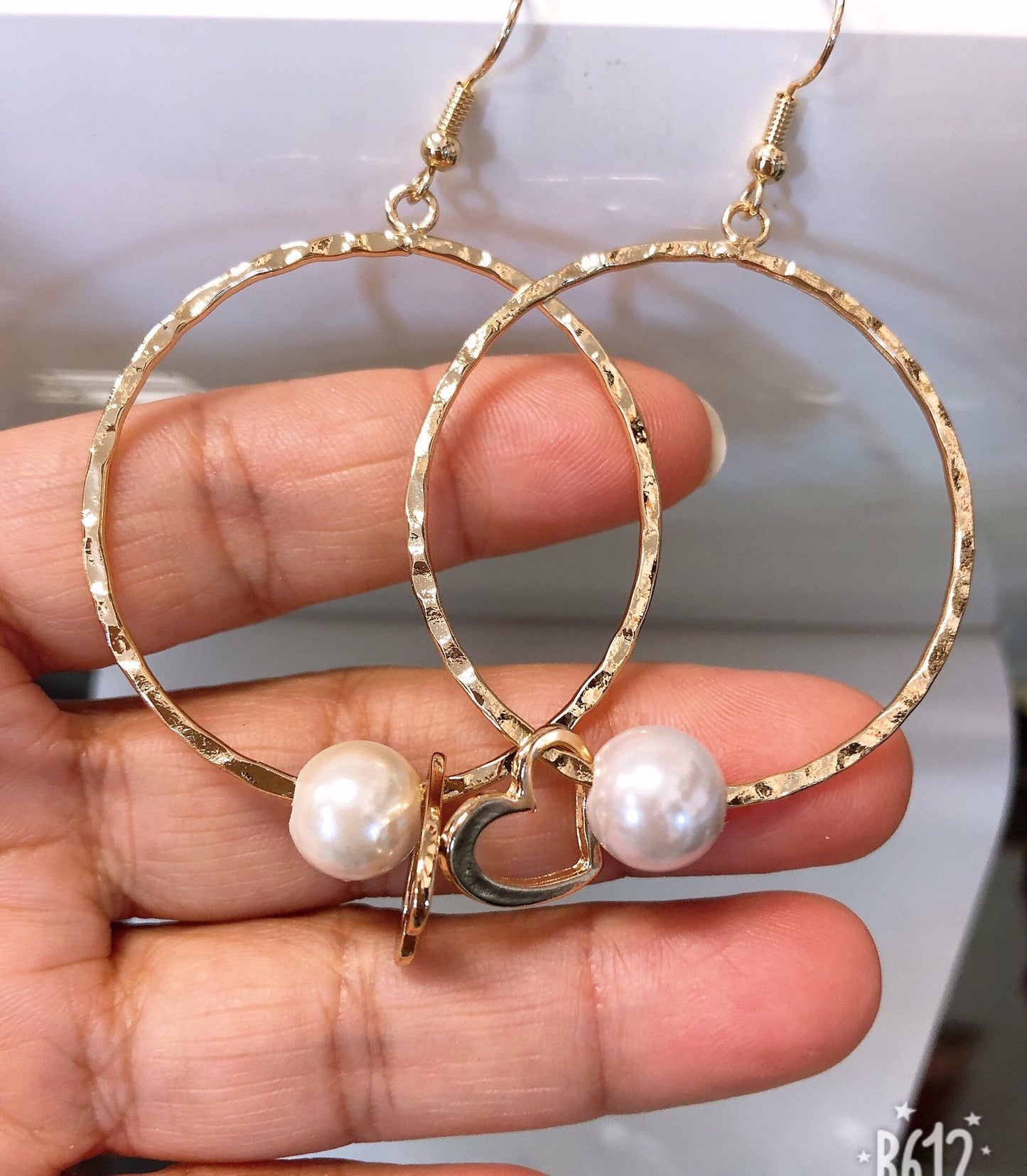 Hoop White Pearls Earrings: Hamilton Gold Earring with Shell Pearls