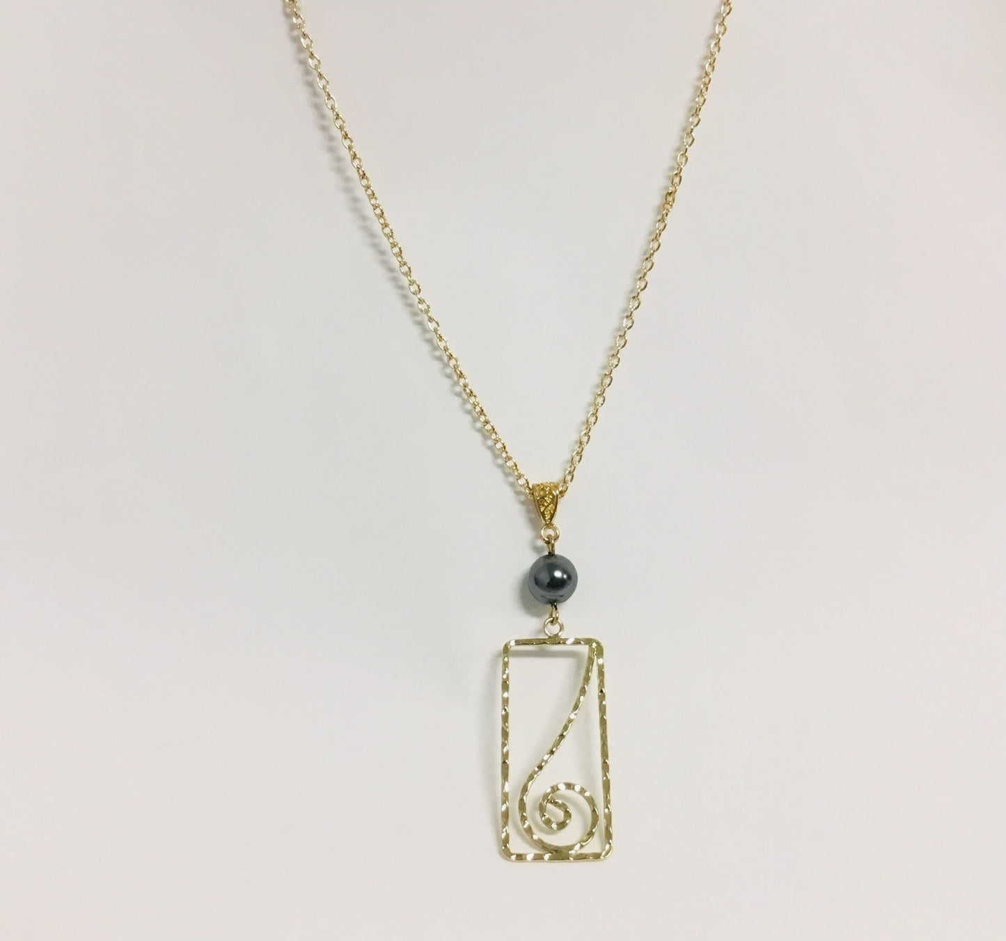 Spiral Rectangle: Hamilton Gold Necklace with Shell Pearls