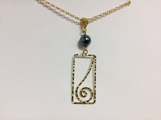 Spiral Rectangle: Hamilton Gold Necklace with Shell Pearls