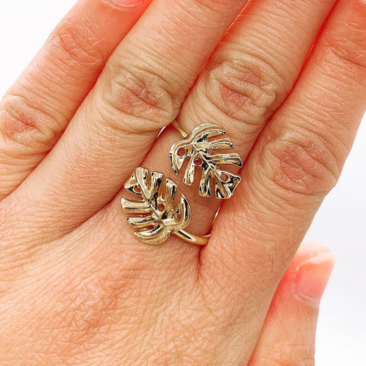 Hawaiian Hamilton Gold Double Monstera Leaf Ring