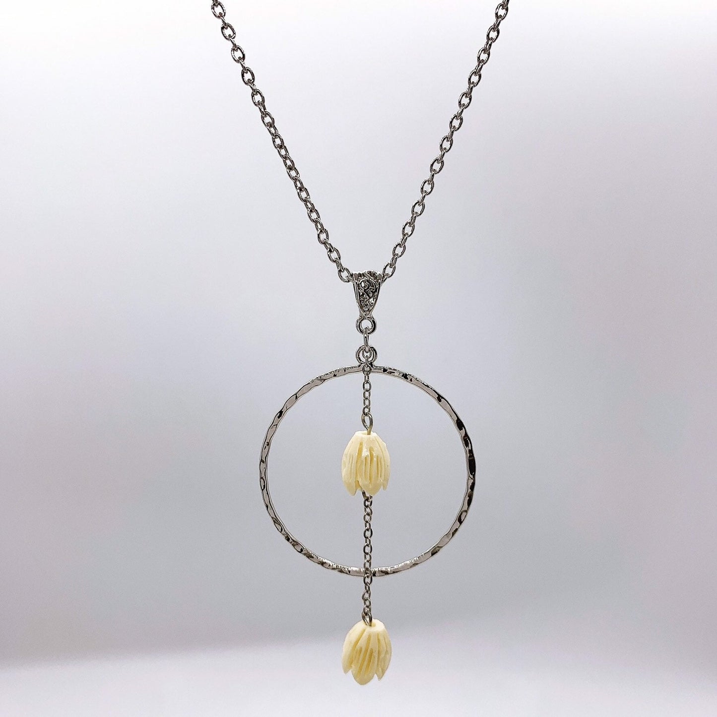 Drop Hoop White Flower : Hamilton Silver Necklace with Shell Pearls