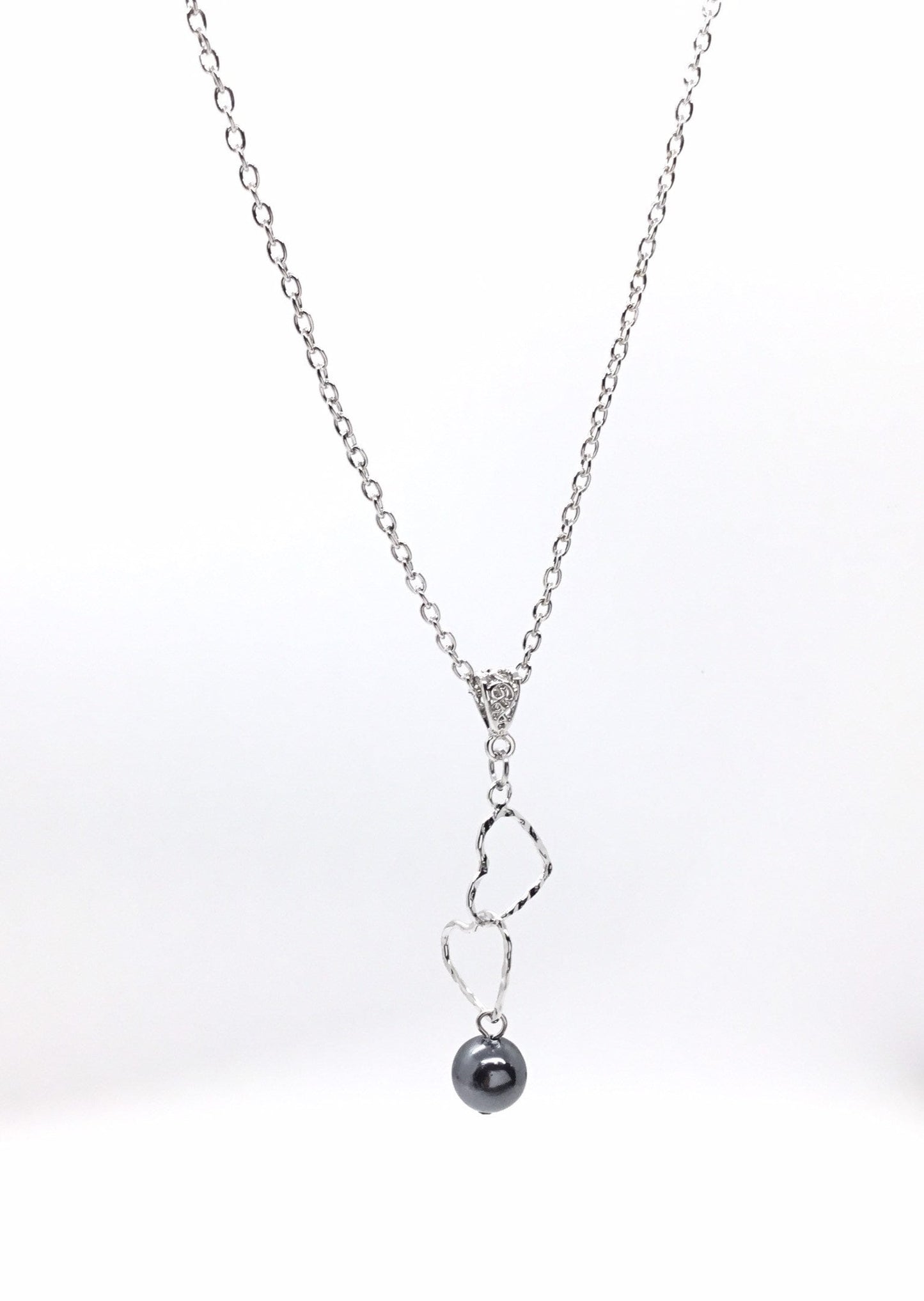 Double Heart : Hamilton Silver Necklace with Shell Pearls