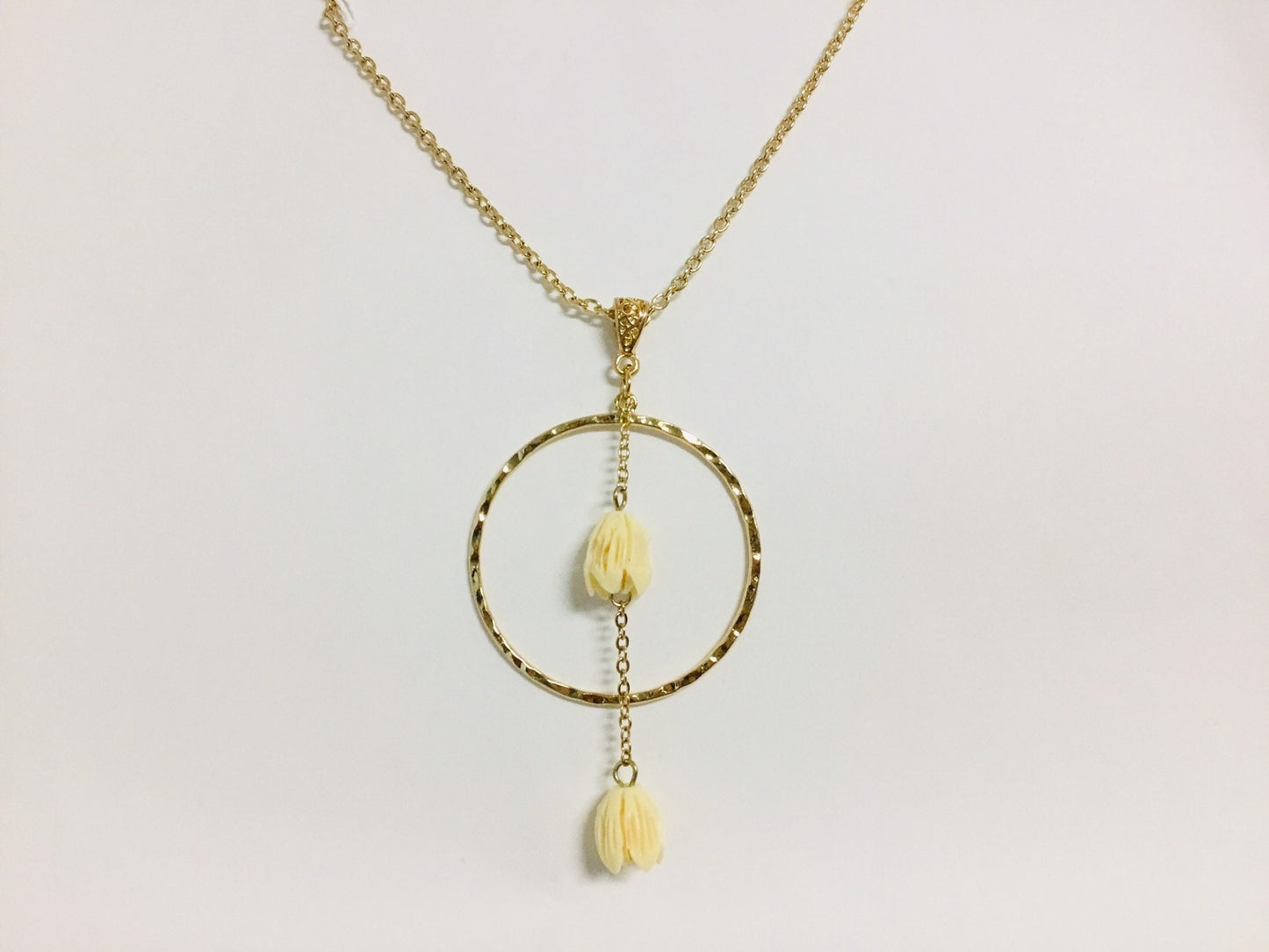 Drop Hoop White Flower : Hamilton Gold Necklace with Shell Pearls