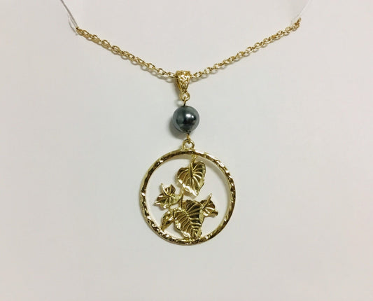 Anthurium Flowers: Hamilton Gold Necklace with  Shell Pearls