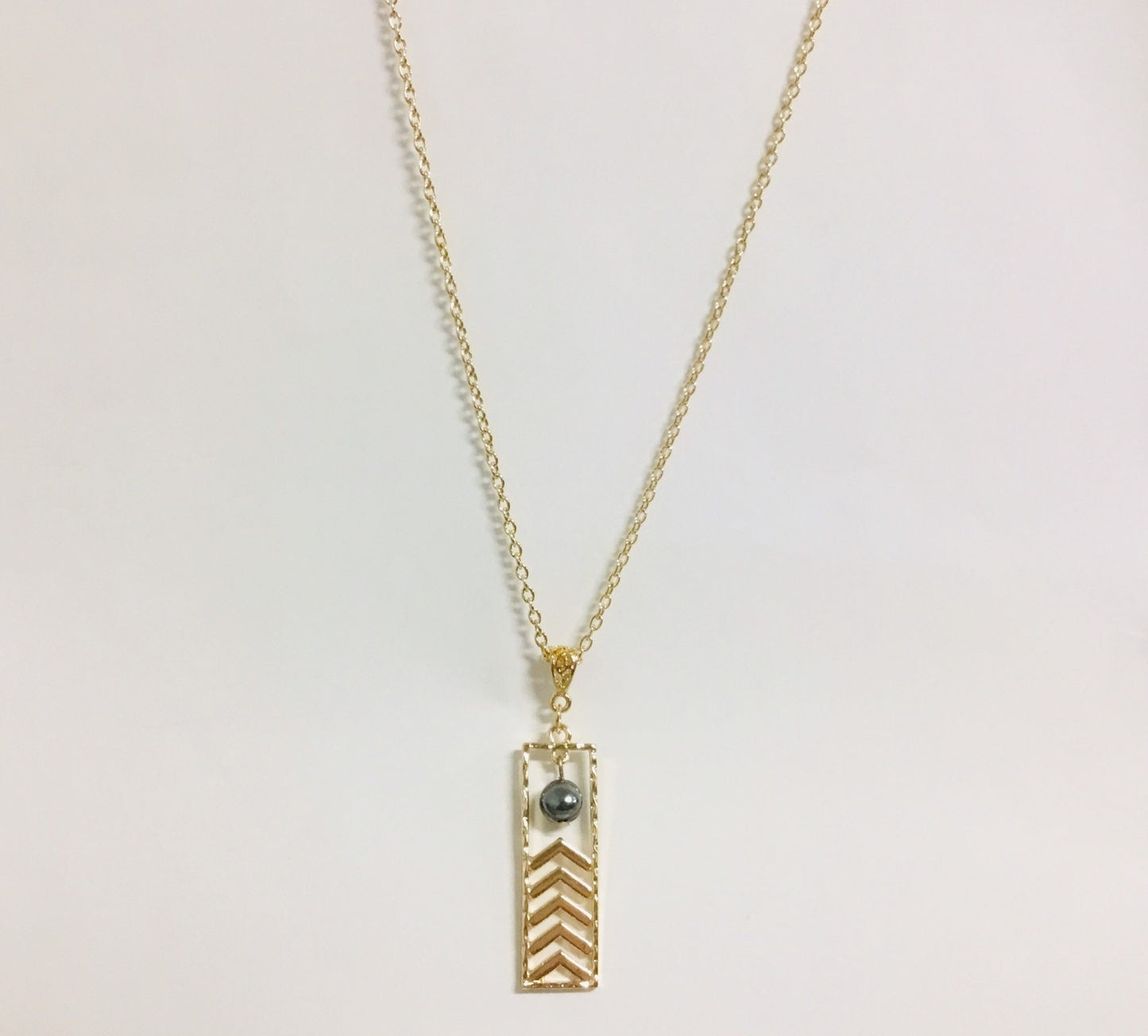 Hawaiian Tribal Rectangle Design : Hamilton Gold Necklace with Shell Pearls