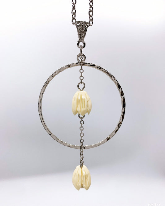 Drop Hoop White Flower : Hamilton Silver Necklace with Shell Pearls