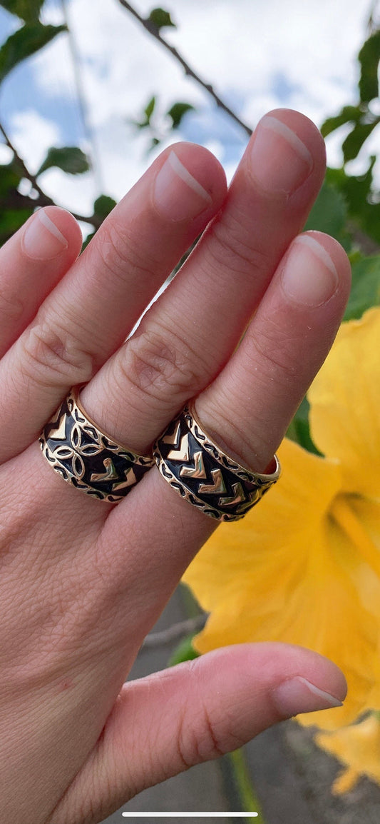 12MM Black Enamel polynesian Ring