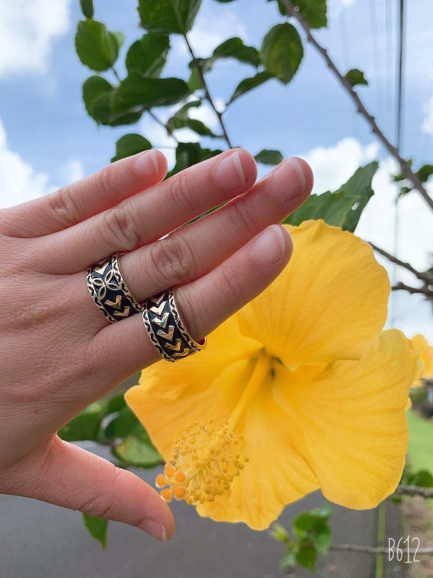 12MM Black Enamel polynesian Ring