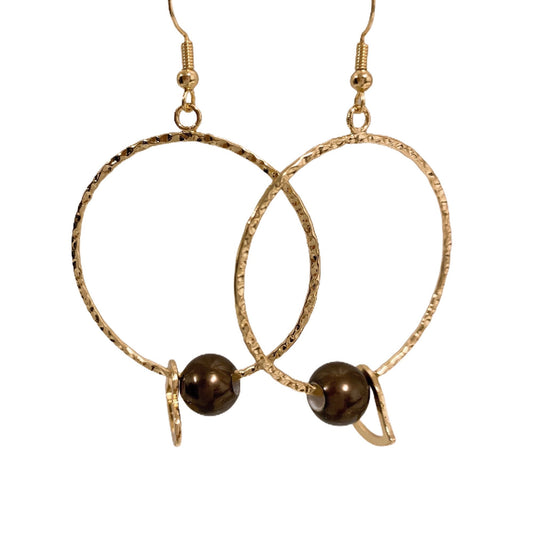 Hoop Brown Pearls Earrings: Hamilton Gold Earring with Shell Pearls