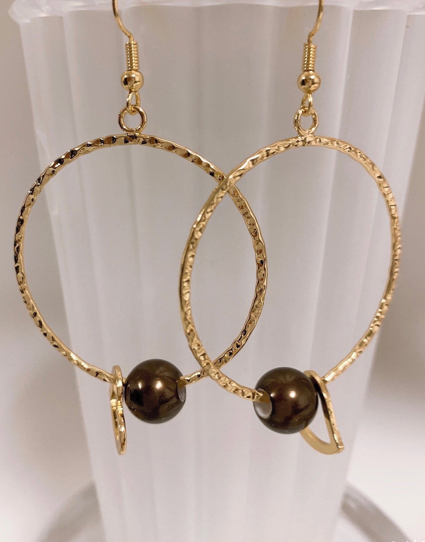 Hoop Brown Pearls Earrings: Hamilton Gold Earring with Shell Pearls