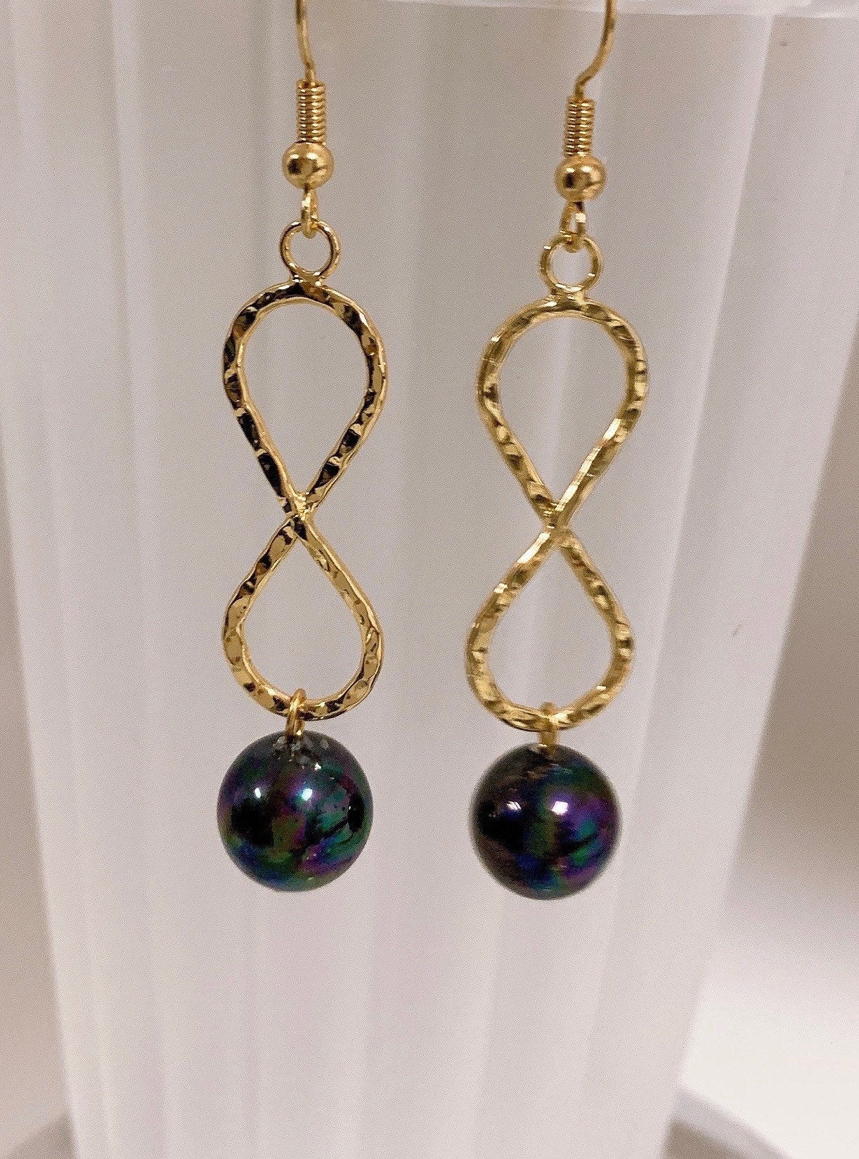 Infinity: Hamilton Gold Earring with  new Peacock Shell Pearls