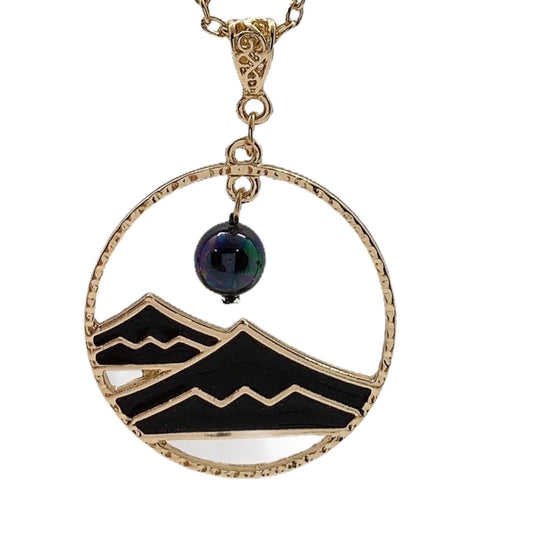 Mauna Kea Black Tribal Rectangle: Hamilton Gold Necklace with new Rainbow Shell Pearls