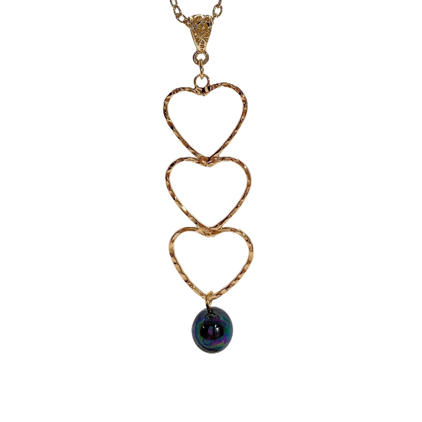 Triple Love Heart : Hamilton Gold Necklace with Rainbow Shell Pearls