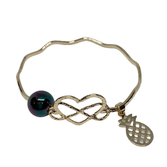 Heart Infinity Wavy Bangle with Pineapple Charm and New Rainbow shell pearl