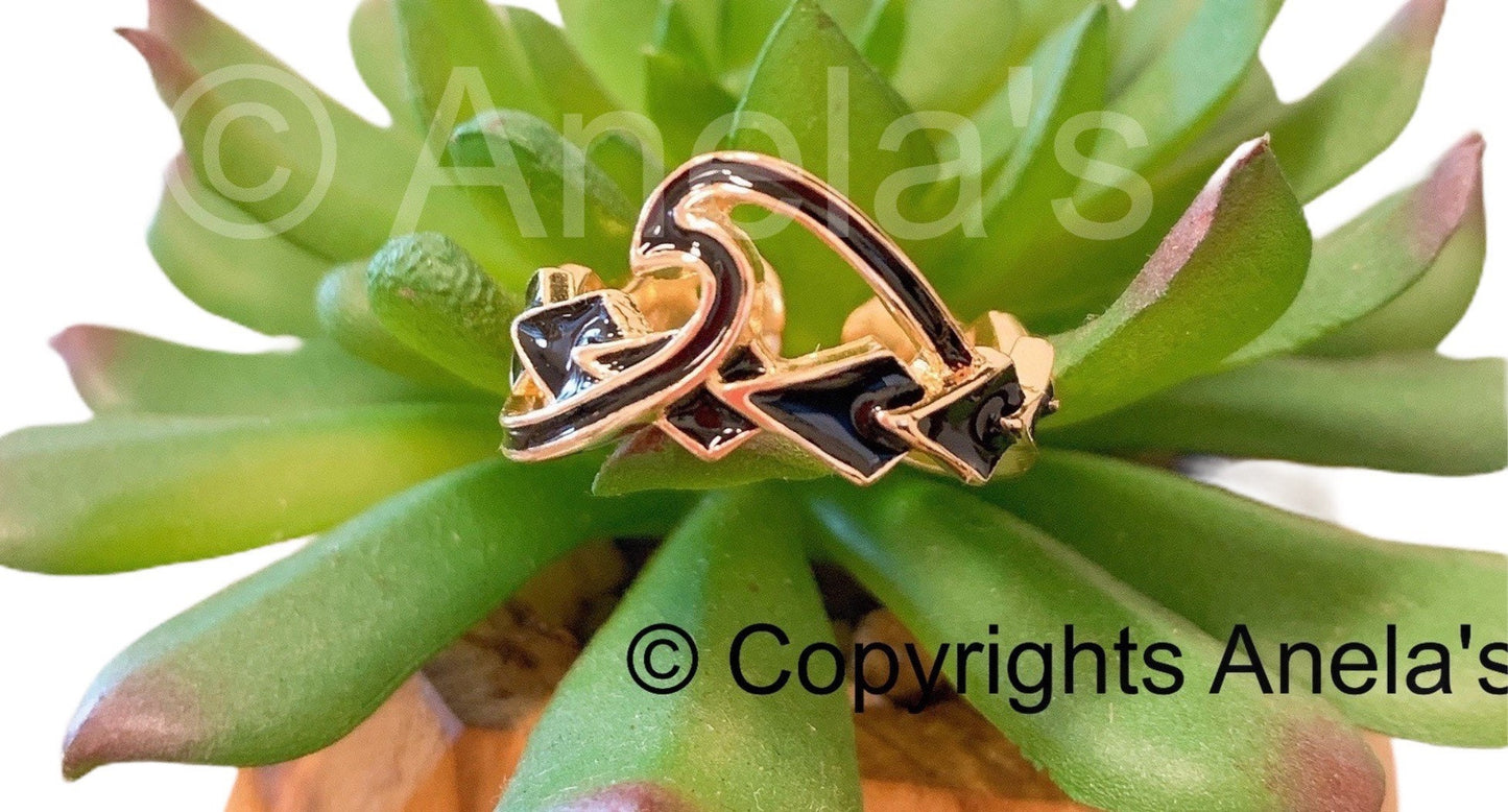 Hawaiian Hamilton Gold black Wave with Tribal spear head adjustable ring