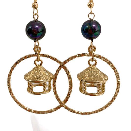 Samoan Pagoda :Hamilton Gold Earring with new Rainbow Shell Pearl