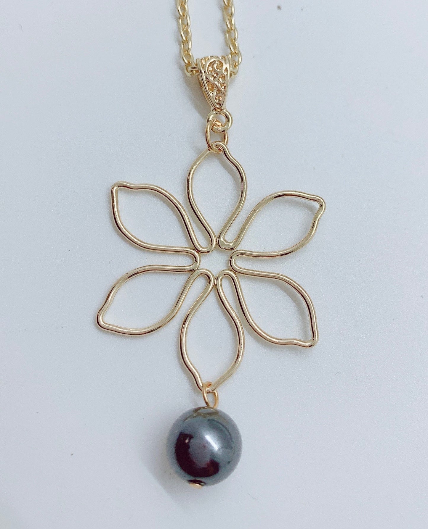 Flower Wire: Hamilton Gold Necklace with New Rainbow Shell Pearls