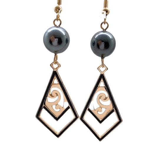 Tribal : Hamilton Gold Earring with  Black Grayish Shell Pearls