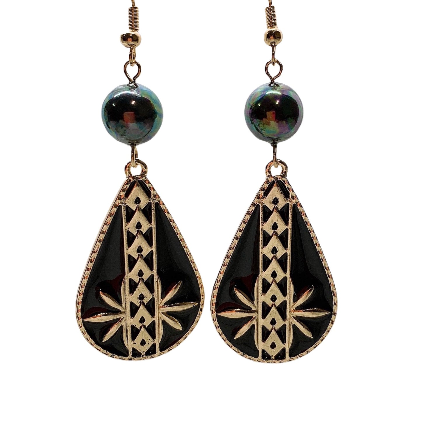 Tribal Black Enamel : Hamilton Gold Earring with Shell Pearls