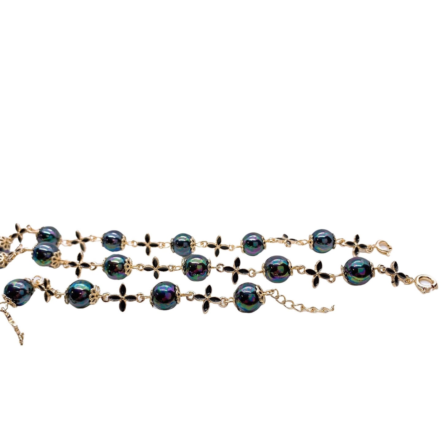 Wire New Rainbow Shell Pearl Hamilton Gold Black Flower Bracelet