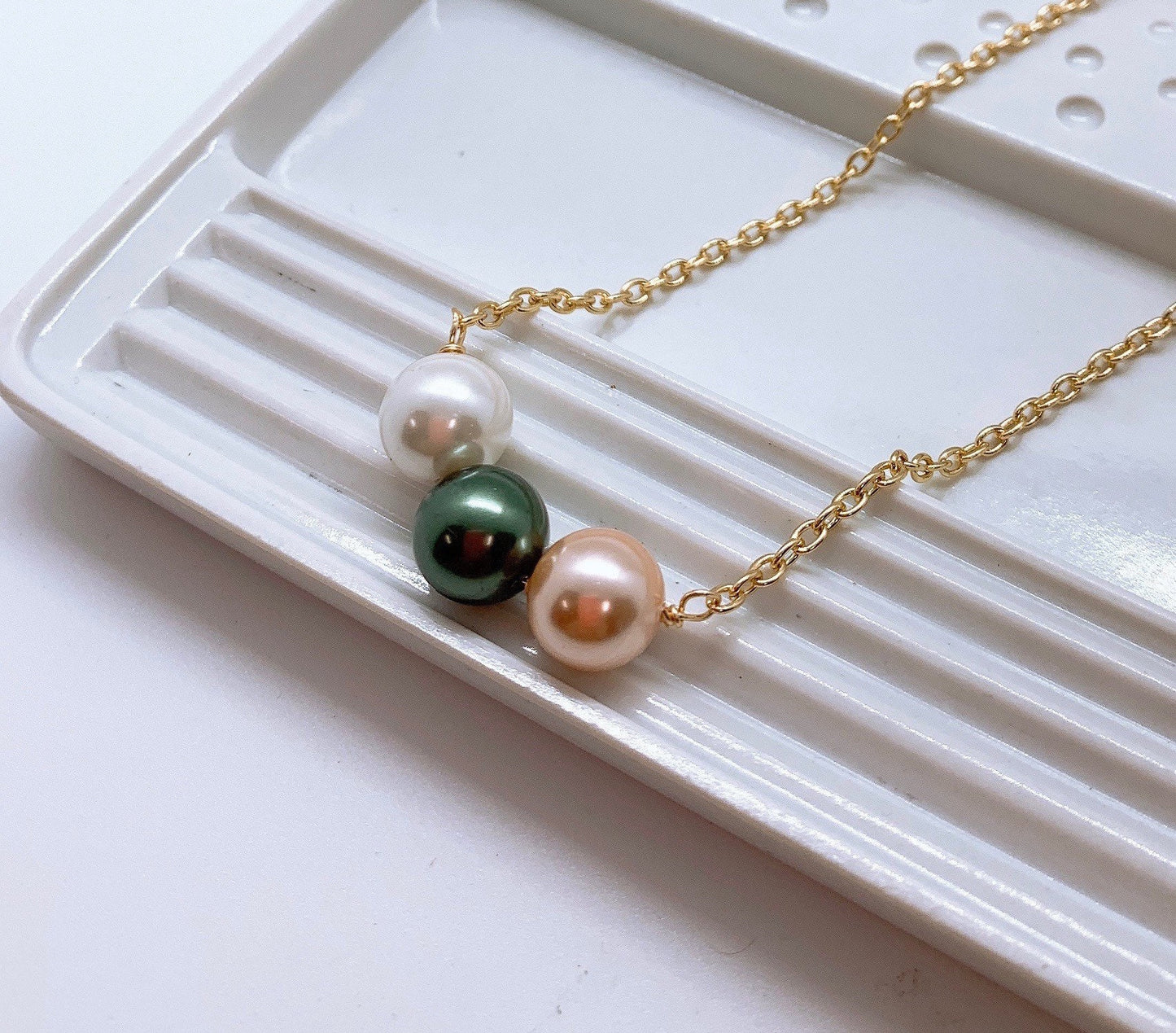 10MM Triple Shell Pearl: Hamilton Gold Necklace with Shell Pearls