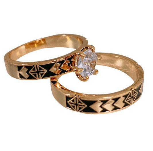 Hawaiian Hamilton Gold Ring with CZ Diamond Tribal pattern 4.5mm band