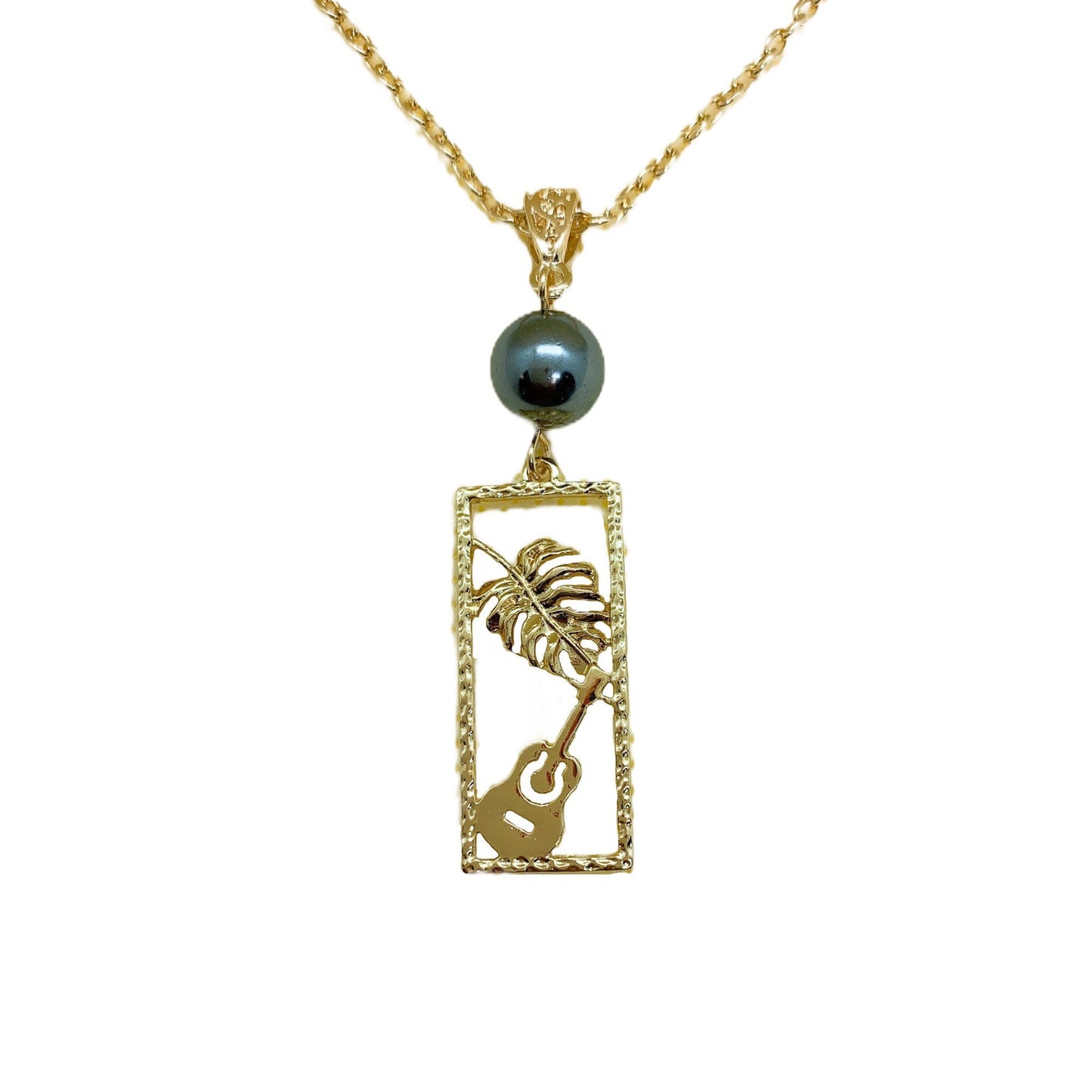 Monstera and Hawaiian Ukulele : Hamilton Gold Necklace with Shell Pearls