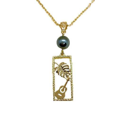 Monstera and Hawaiian Ukulele : Hamilton Gold Necklace with Shell Pearls