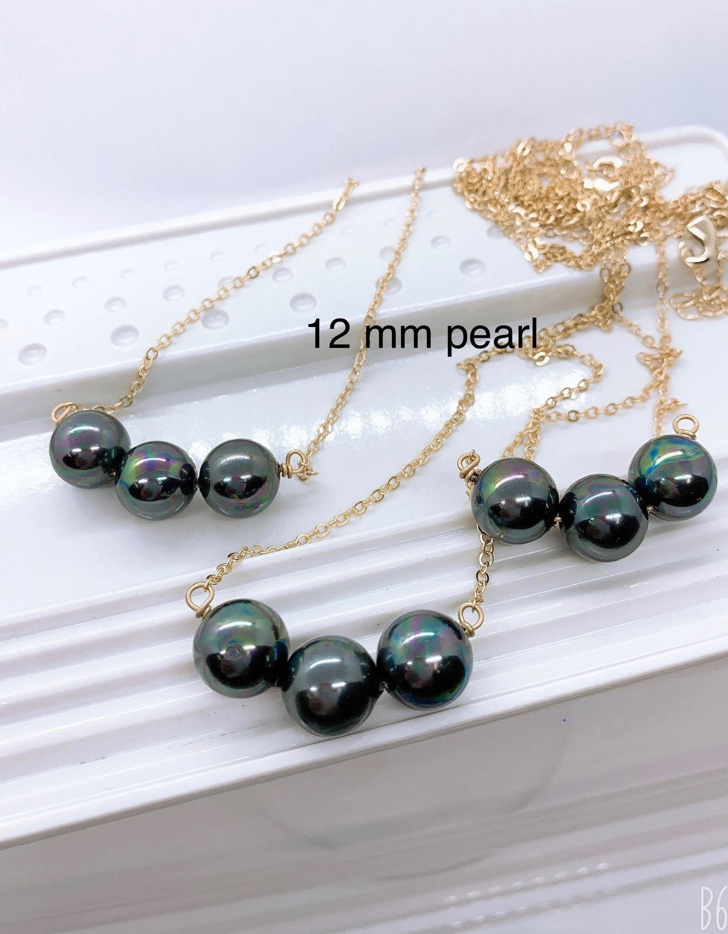 Triple 12mm Shell Pearl: Hamilton Gold Necklace with Shell Pearls