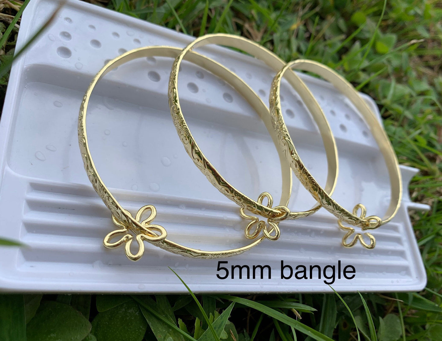 5MM Hawaiian Hamilton Gold Bracelet with Flower Charm