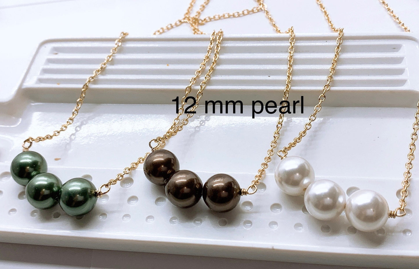 Triple 12mm Shell Pearl: Hamilton Gold Necklace with Shell Pearls