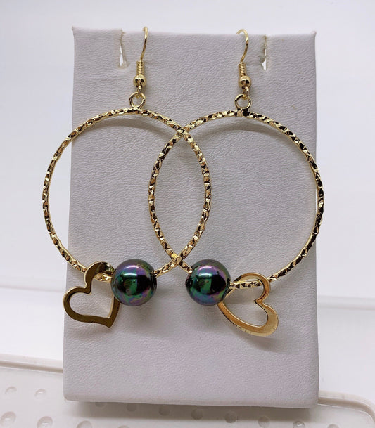 Hoop Rainbows Pearls Earrings: Hamilton Gold Earring with Peacock Shell Pearls