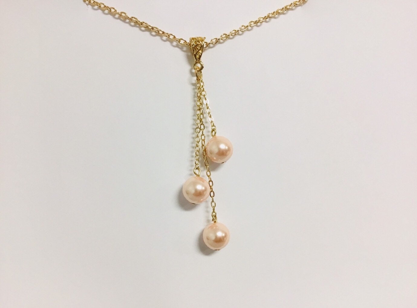 Triple drop: Hamilton Gold Earring with  Pink Shell Pearls