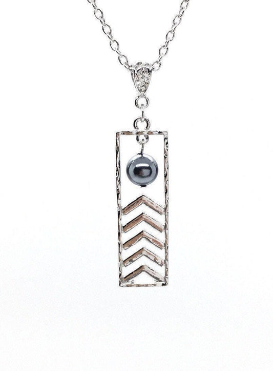 Hawaiian Tribal Rectangle Design : Hamilton Silver Necklace with Shell Pearls