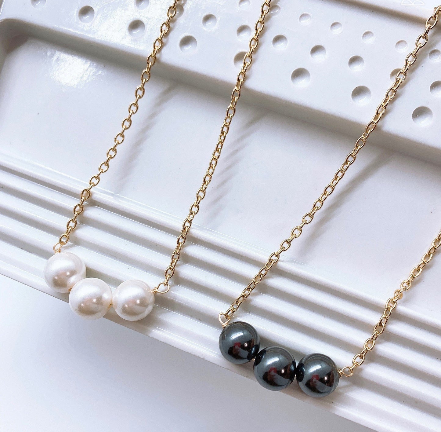 10MM Triple Shell Pearl: Hamilton Gold Necklace with Shell Pearls