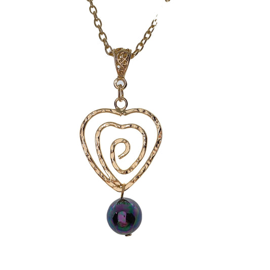 Heart sprial : Hamilton Gold Necklace with Rainbow Shell Pearls