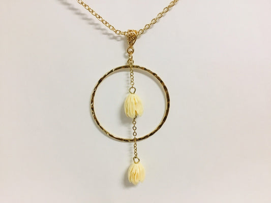 Drop Hoop White Flower : Hamilton Gold Necklace with Shell Pearls