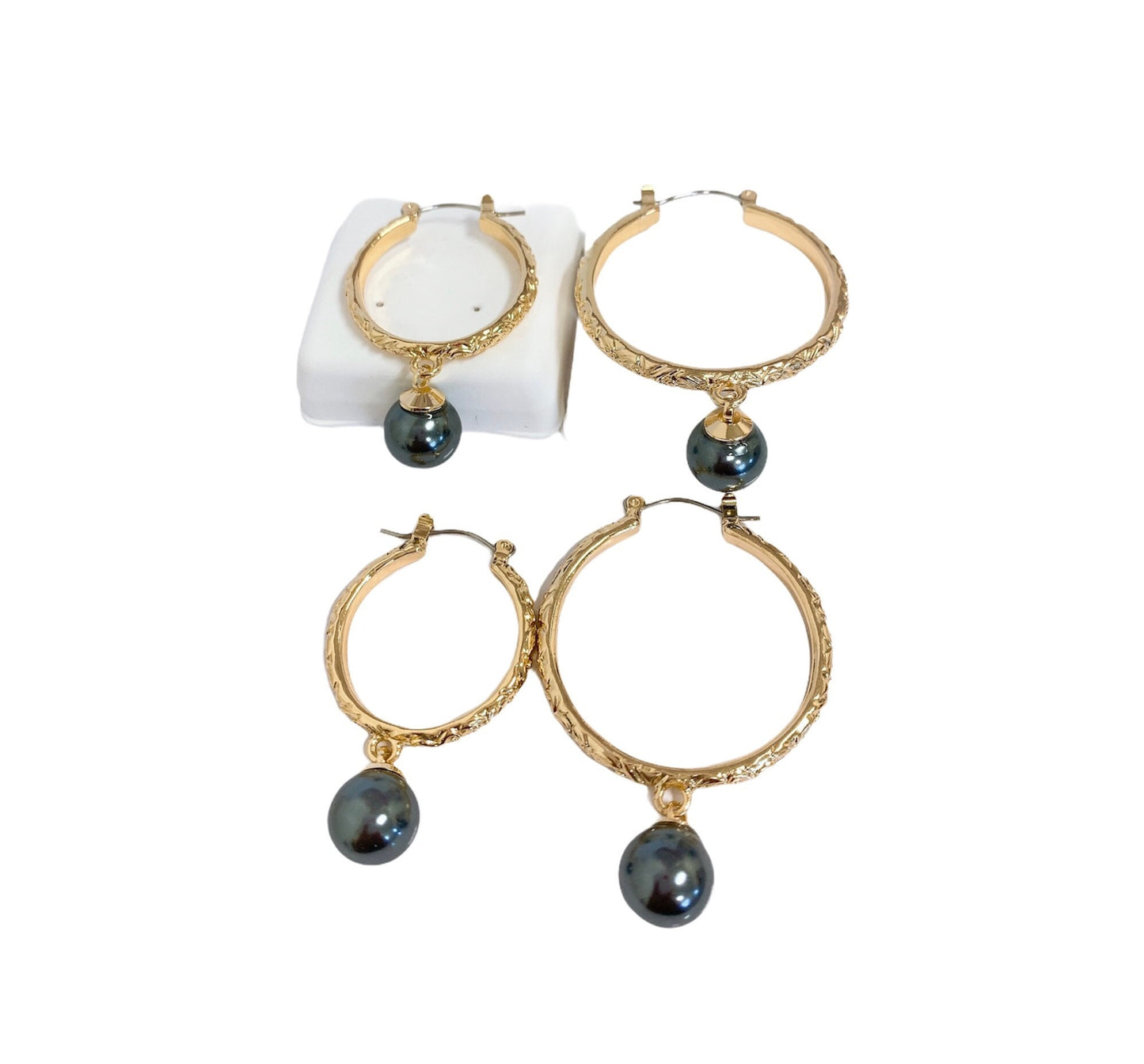 Hoop Gray Black Shell Pearls Earrings: Hamilton Gold Earring with Shell Pearls