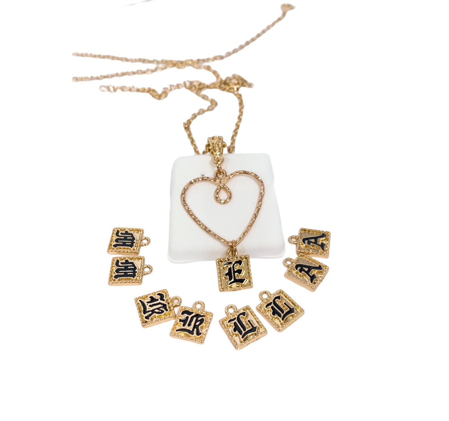 Old English Letter Charms Heart Necklace